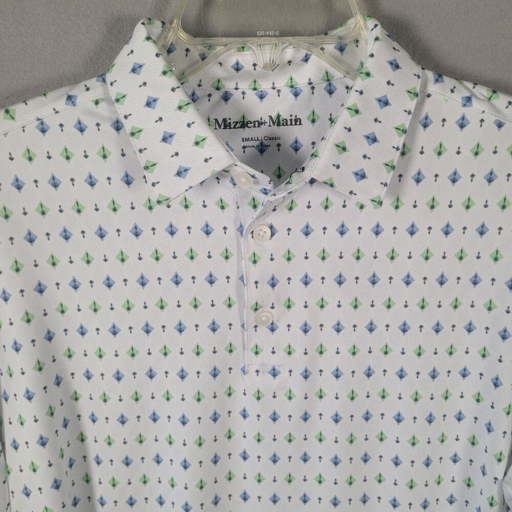 NWOT Mizzen Main Versa Polo Men S White Blue Green Moisture Wicking Golf Classic